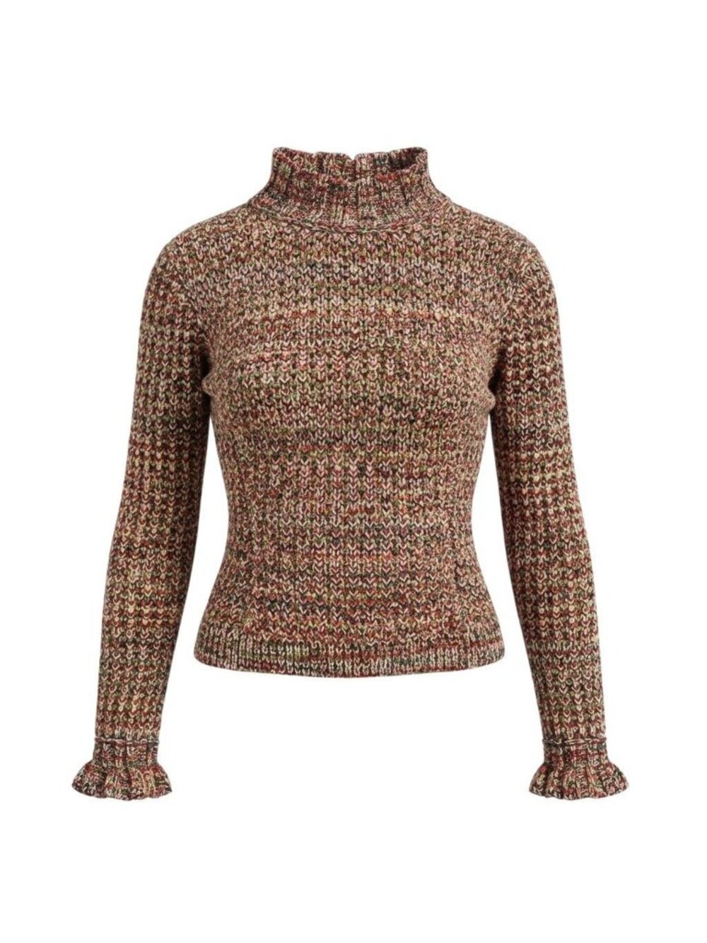 Chanel Middle Gauge Mixed Knit Sweater High Neck Multicolor Wool 34